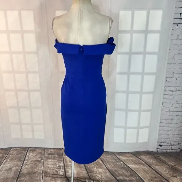 Aiden Mattox royal blue off the shoulder side slit sheath dress size 2 - Picture 7 of 14
